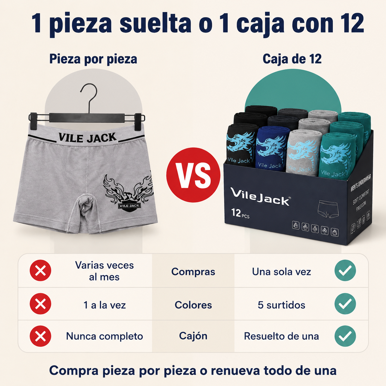 Bóxer Caballero Paquete De 12 Pz Microfi — vista 2