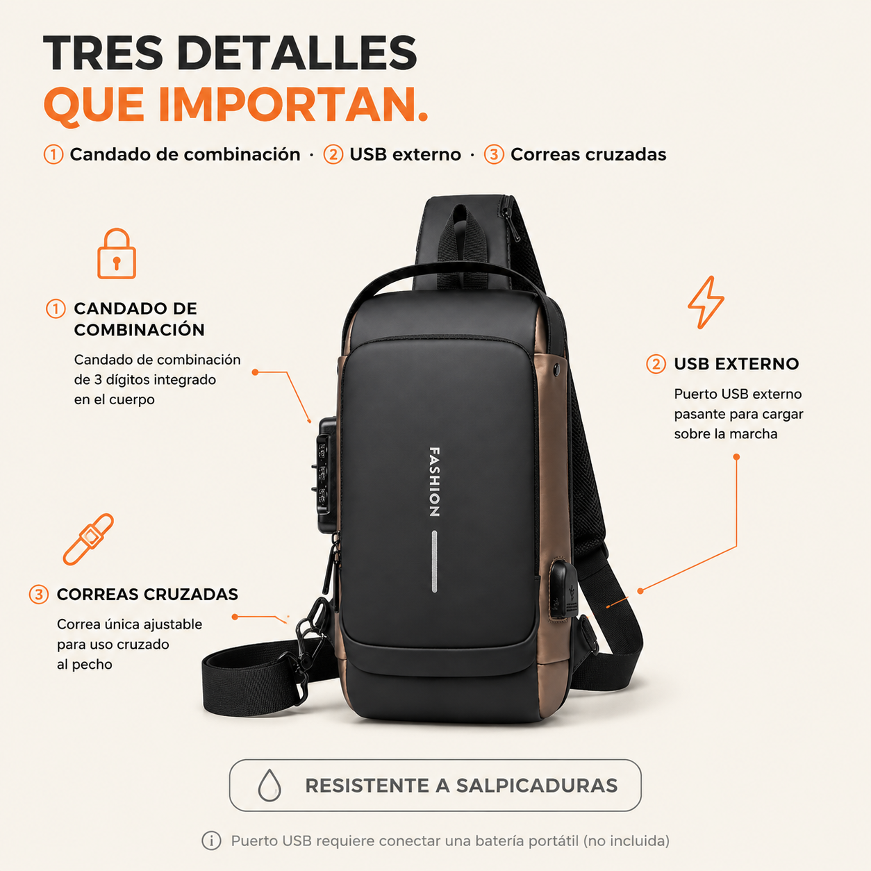Mochila Antirrobo con USB Impermeable — vista 3