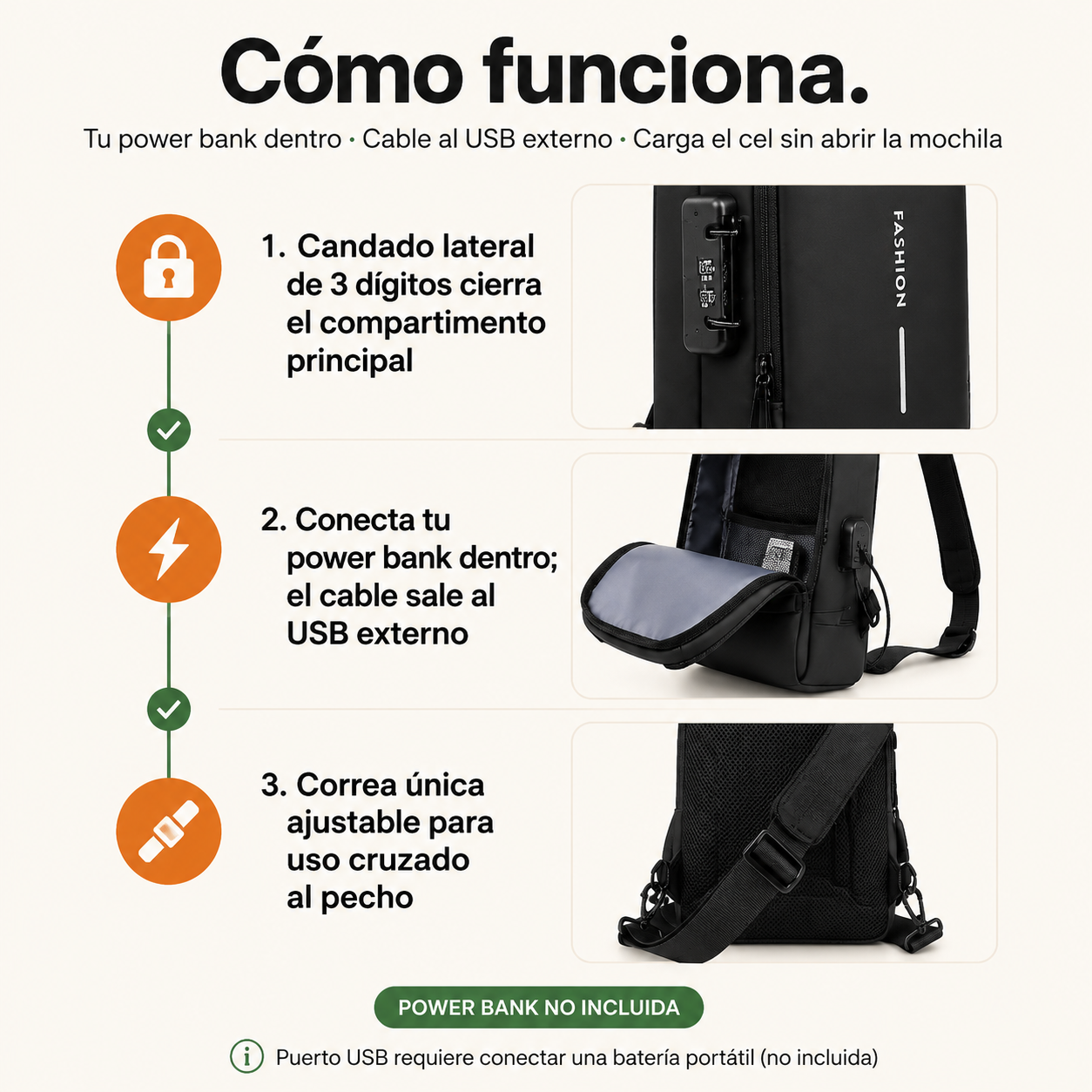 Mochila Antirrobo con USB Impermeable — vista 4