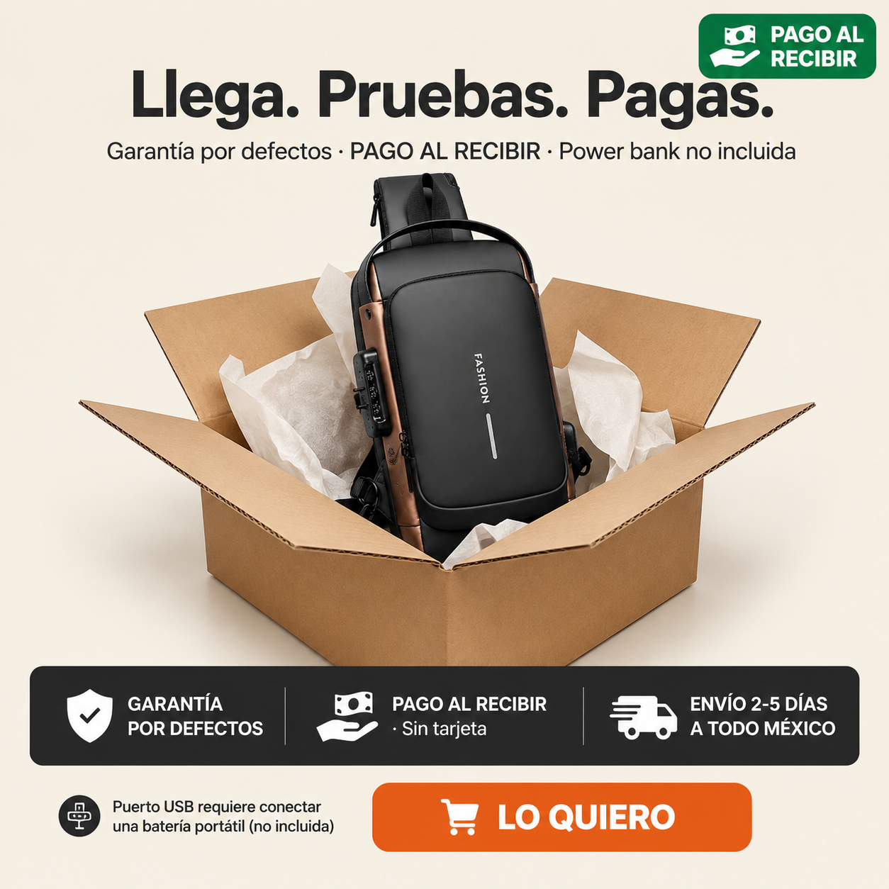 Mochila Antirrobo con USB Impermeable — vista 7